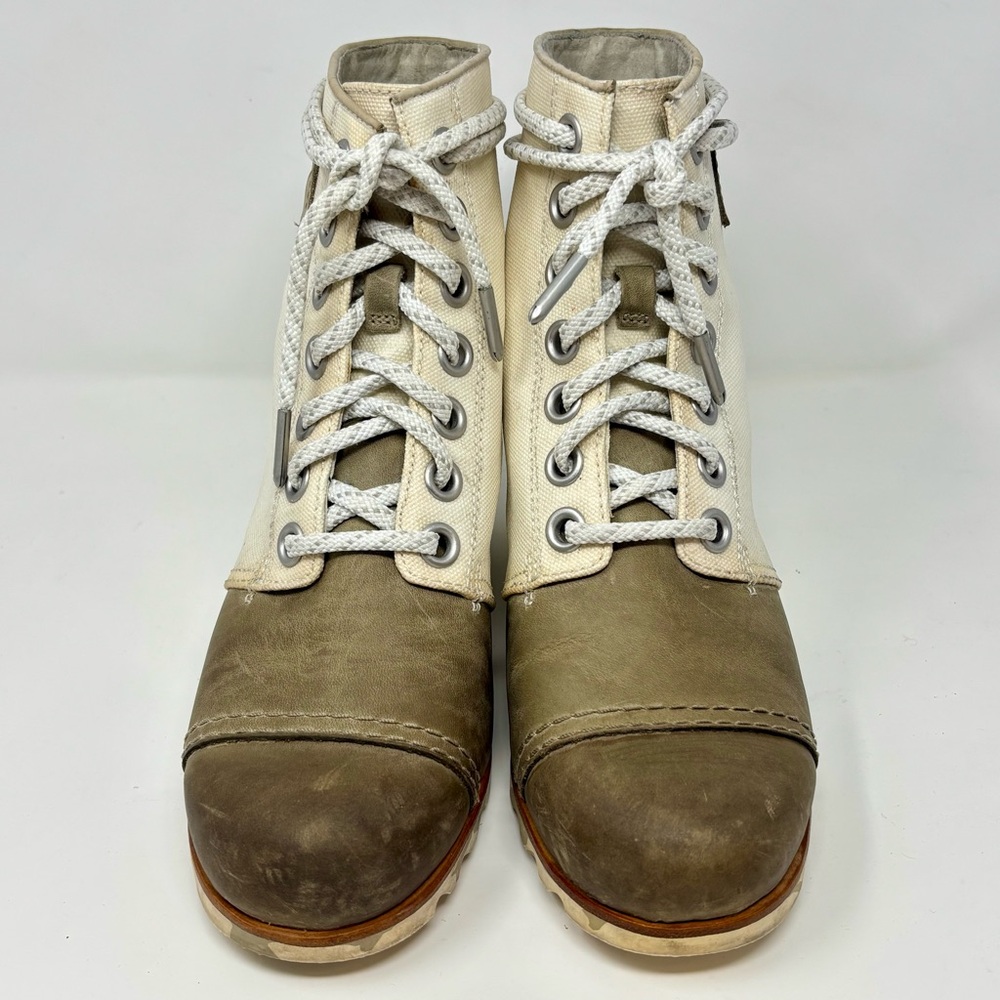 Sorel 1964 Premium Hidden Wedge Boots Off White Tan Leather Lace Up Ankle Bootie
